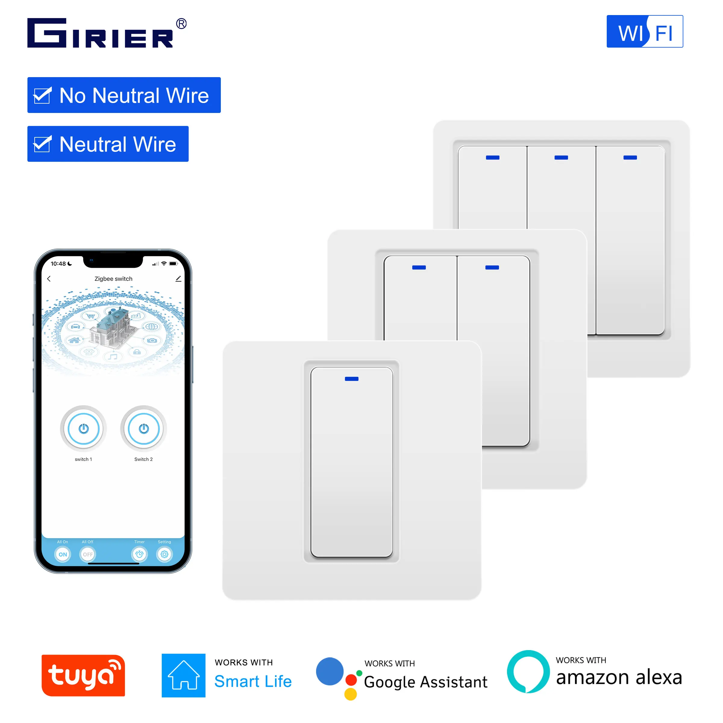 per Tuya Smart Switch Wifi, Interruttore WiFi Intelligente Mini Smart APP Controllo Mini Pass-Through Scatola Nascosta Pass-Through per Casa e Ufficio