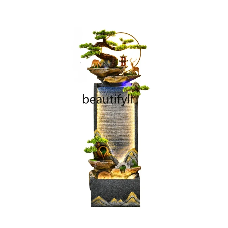 

Chinese Circulating Water Curtain Wall Rockery Water Floor Ornaments Indoor Living Room Entrance Landscape