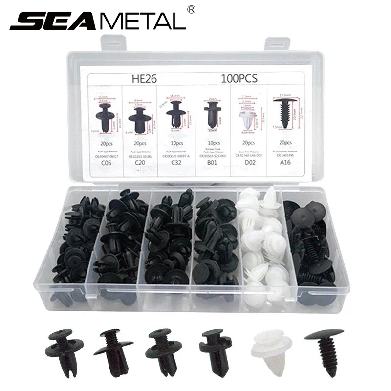 SEAMETAL 100pcs Auto Fastener Clip Kit Fender Rivet Clips Car Body Push Retainer Pin Rivet Bumper Door Trim Panel Retainer Clips