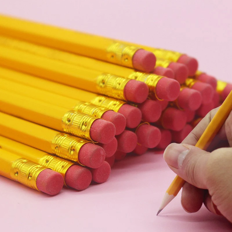 Pencils With Eraser Top 2 HB Drawing And Sketching Yellow Wood-Cased For Office School Supplies 50/100/150pcs eraser pencil,writing stationery,drawing pencils