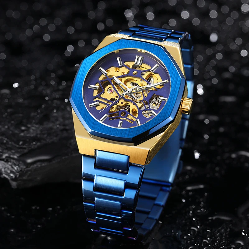 

Forsining Top Brands Mechanical Men Watch Fashion Casual Skeleton Hollow Out Waterproof Stainless Steel Strap Male Wristwatch