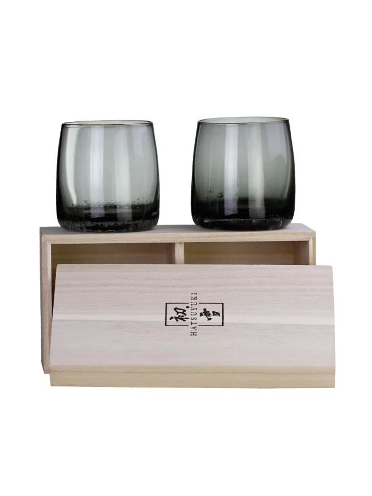 Japanese Style Gray Basalt Whiskey Glass Crystal Brandy Snifters XO Wine Glasses Cup Whisky Tumbler Sake Bowl With Wood Gift Box