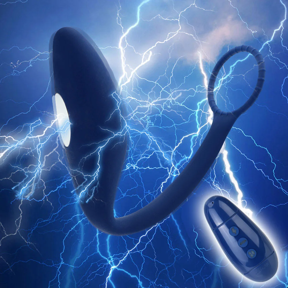 Penis Ring Anal Plug Vibrator Wireless Remote Control Electric Shock Prostate Massager Vibrator Sex Toys For Male 10 Frequency