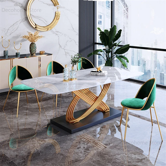 Modern Luxury Rectangular Dining Table Stone Top With Gold, 49% OFF