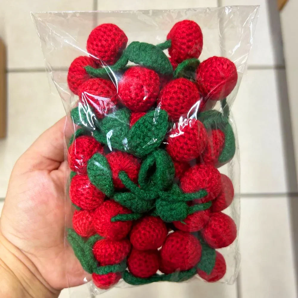 Description Picture 2 of itemKnitted Woolen Yarn Hook Weaving DIY Ornaments Craft Supplies Clothing Hat Shoe Key Chain Earring Decor Pendant 10Pcs Cherry