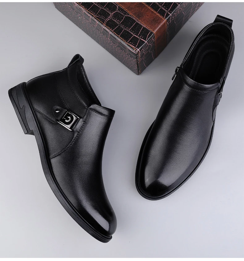 أعلى جودة بوط من الجلد الطبيعي الرجال أحذية الشتاء أحذية تشيلسي الرسمية مع فستان من الجلد الفراء حذاء رسمي الرجال أحذية الكاحل