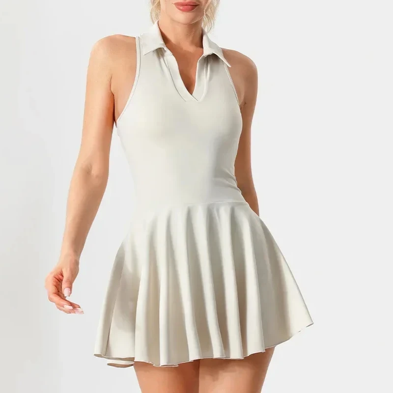 Summer Tennis Skirt Dress Solid Sleeveless Golf Dress for Workout Exercise Skirt Athletic badminton dresses tennis clothes