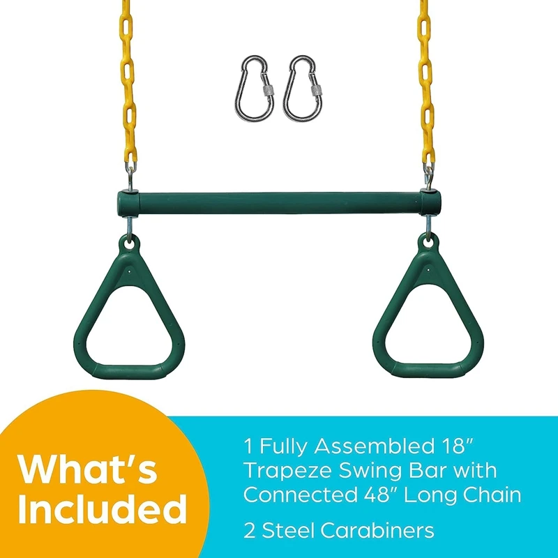 Swing Sets For Backyard-Set Includes 18Inch Trapeze Swing Bar & 48Inch Heavy Duty Chain With Locking Carabiners (Green) 4