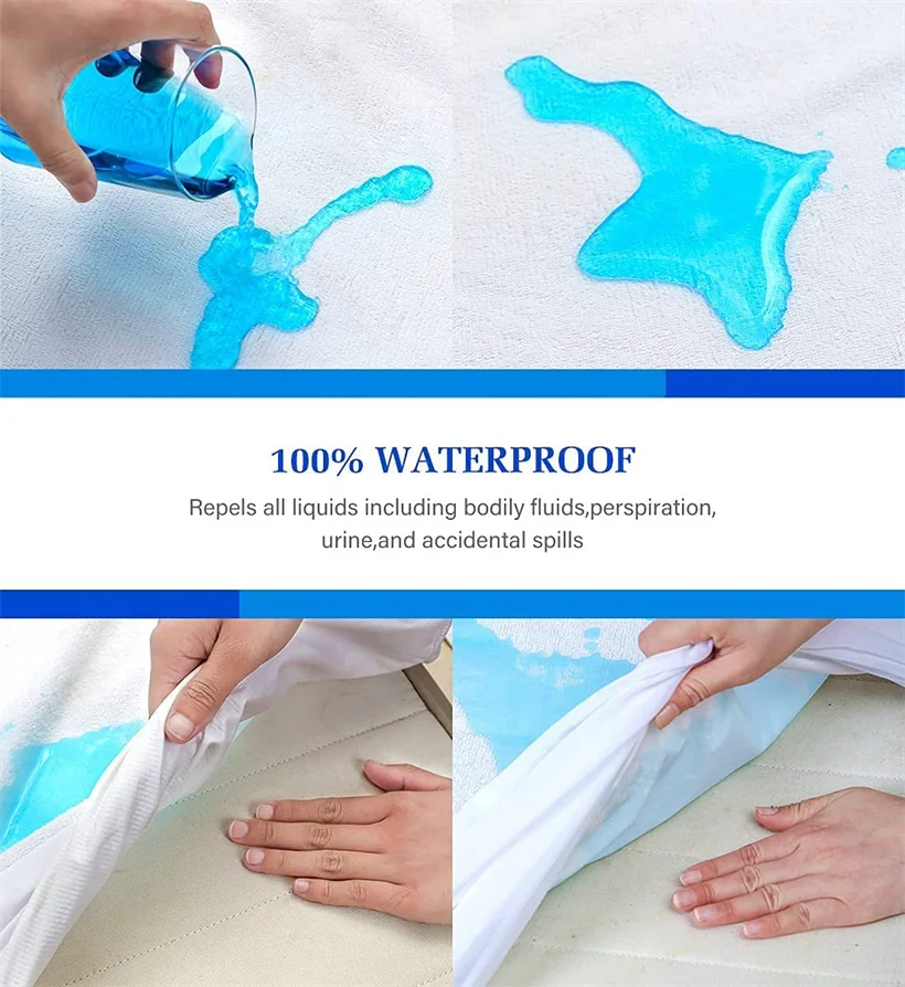 Fitted Sheet Waterproof Six-Sided With Zipper Mattress Cover Cartoon Printed Bed Cover Deep Pocket for 10/15/20/25cm Bedspreads 3