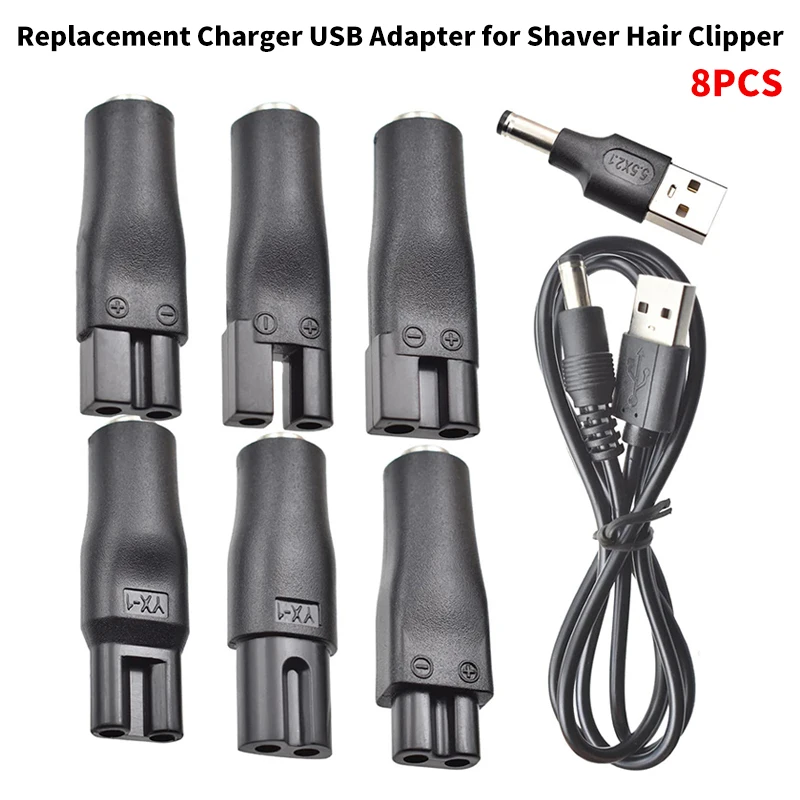 8 PCS Power Cord 5V Replacement Charger USB Adapter Cable DC Converter for Electric Shaver Hair Clippers