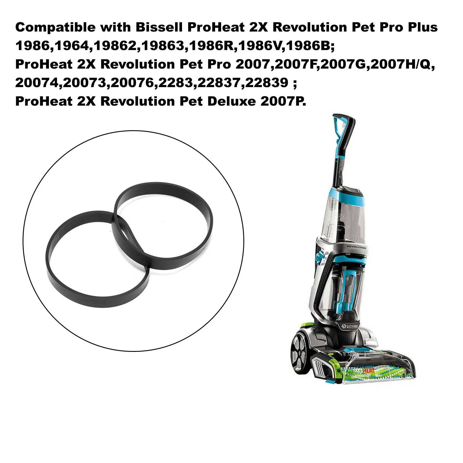 2pcs Vacuum Cleaner Drive Belt 1606428 (280mm Circumference, 12.5mm Width) Compatible with Bissell ProHeat 2X Revolution Pet Pro