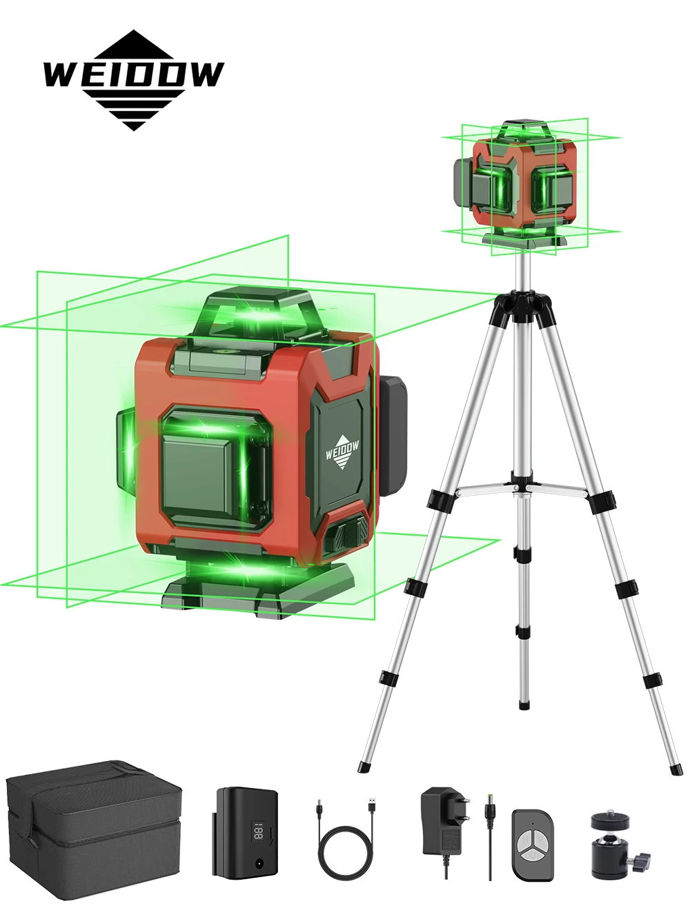 Laser Level Laser Level Tripod WEIDDW Professional Laser level 4D 16 Lines with 39.37 Inch (1M)Tripod 360&deg;Self-leveling Laser Levels Green Beam Nivel