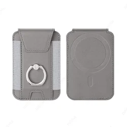 Premium MagSafe Leather Wallet with Card Holder & Ring Stand Cover (Gray)