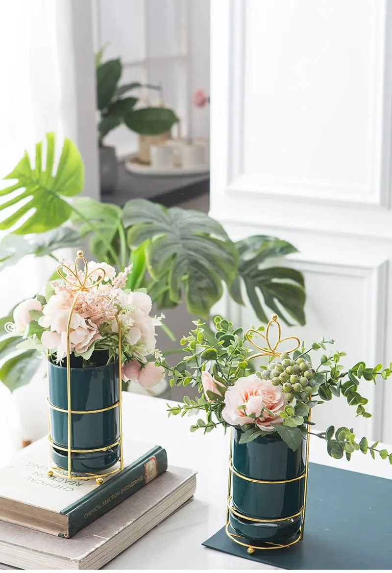 Description Picture 2 of itemNordic ins green ceramic succulent plant pot with tray living room desktop dried flower container home decoration