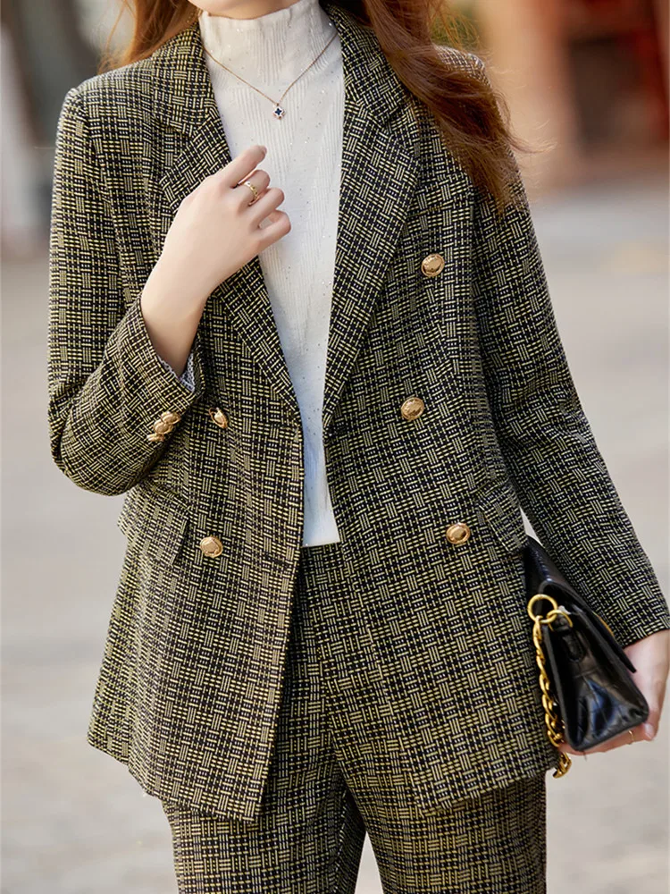 

Ladies Plaid Blazer Pant Suit 2 Piece Set Formal Women Female Jacket+Trouser For Office Work Business Wear Plaid