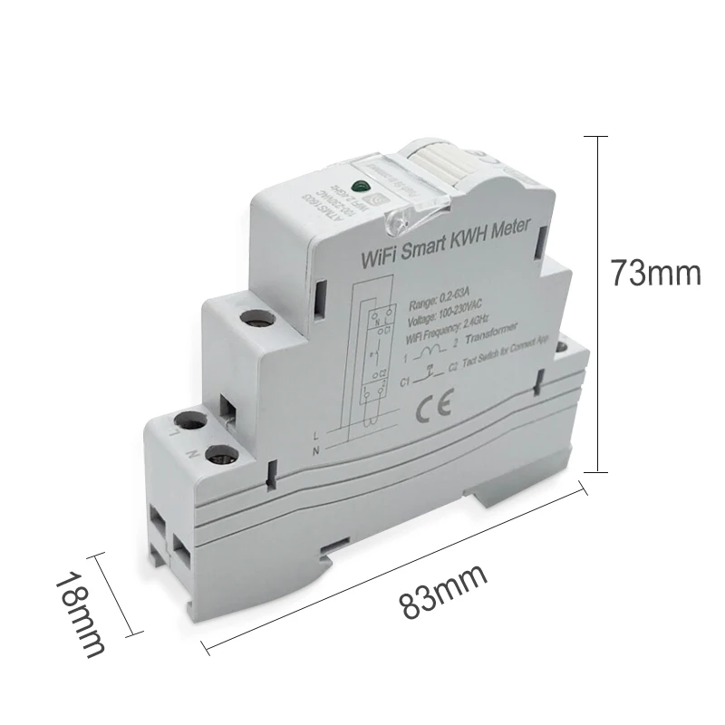 Tuya Smart WiFi Electricity KWH Meter Din Rail Single Phase 110V 230V with 50A 63A Current Sensor App Real Time Monitor Power