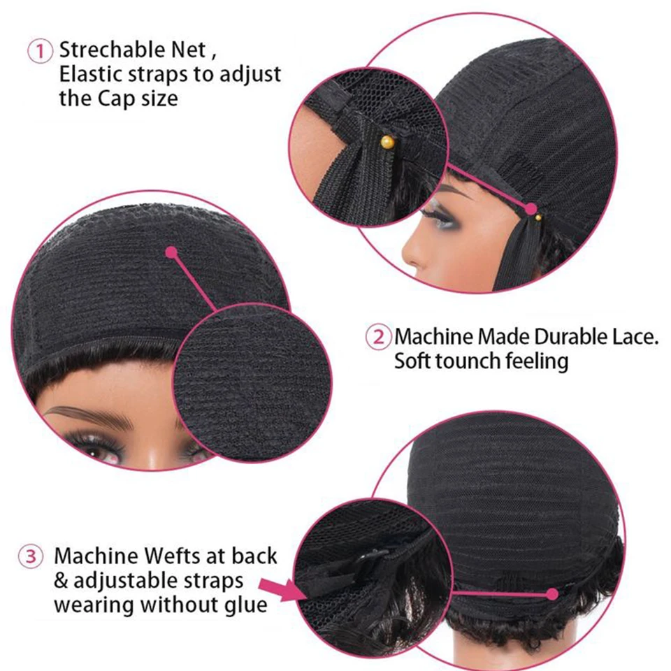 세련된 페루산 숏 스트레이트 밥 스타일 인모 가발 (앞머리 포함) 풀머신메이드 사이드 파트 F1B/30 흑인 여성용 인모 가발