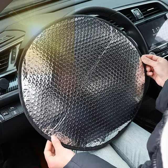 Volante per auto Parasole Doppio spessore Protezione solare Pieghevole Anti-uv Protezione solare Forniture per auto Coprivolante per auto Argento 3