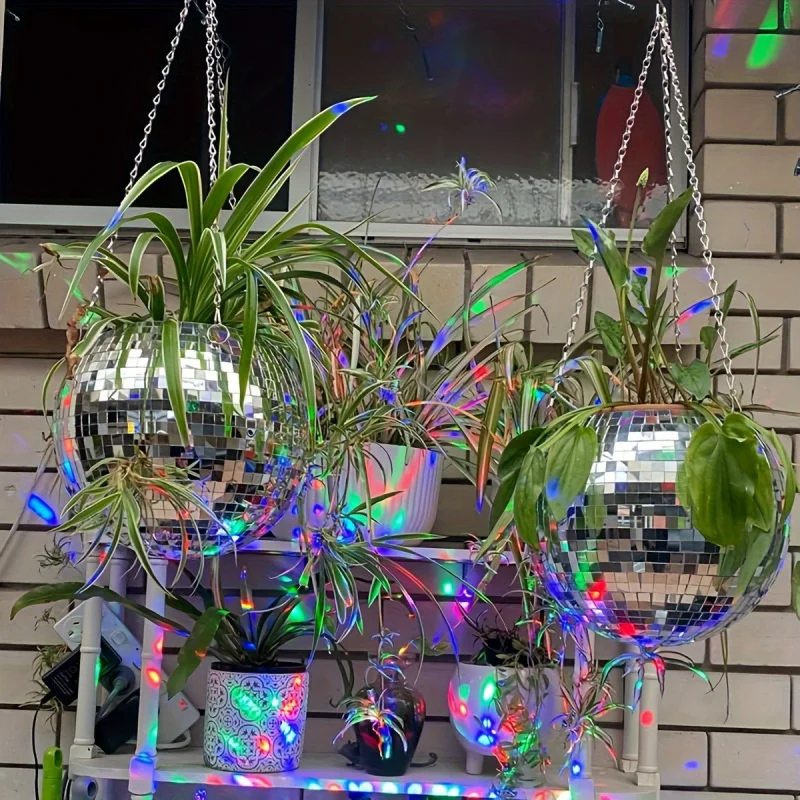 Unique Handcrafted Bohemian-Inspired Hanging Disco Mirror Ball Planter-Self-Watering Space-Saving Stylish Home Decor for 1pc flower pot plant pot