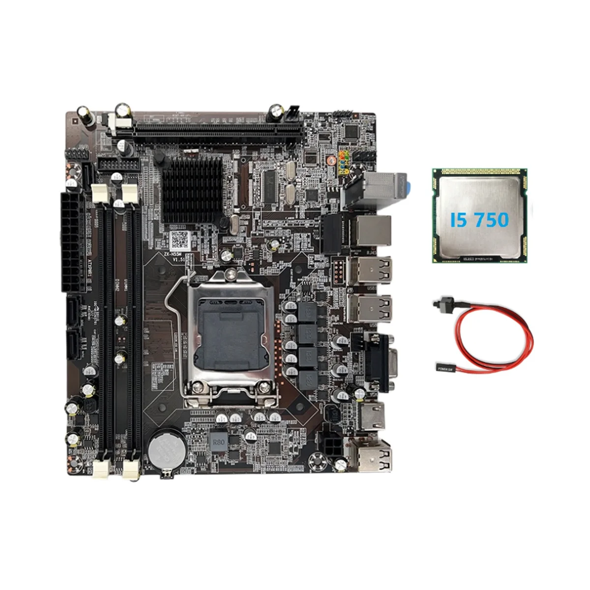 

H55 Motherboard LGA1156 Supports I3 530 I5 760 Series CPU DDR3 Memory Computer Motherboard+I5 750 CPU+Switch Cable