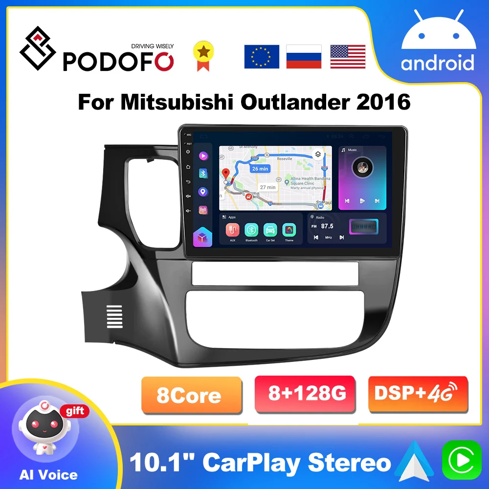 

Автомагнитола Podofo для Mitsubishi Outlander 3, 2016, 2 Din