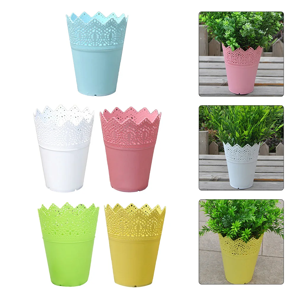 

Plastic Resin Flower Pots Succulents Potted Small Crown Vase Lace Hollowed Out Flower Vase Storage Home Desk Part