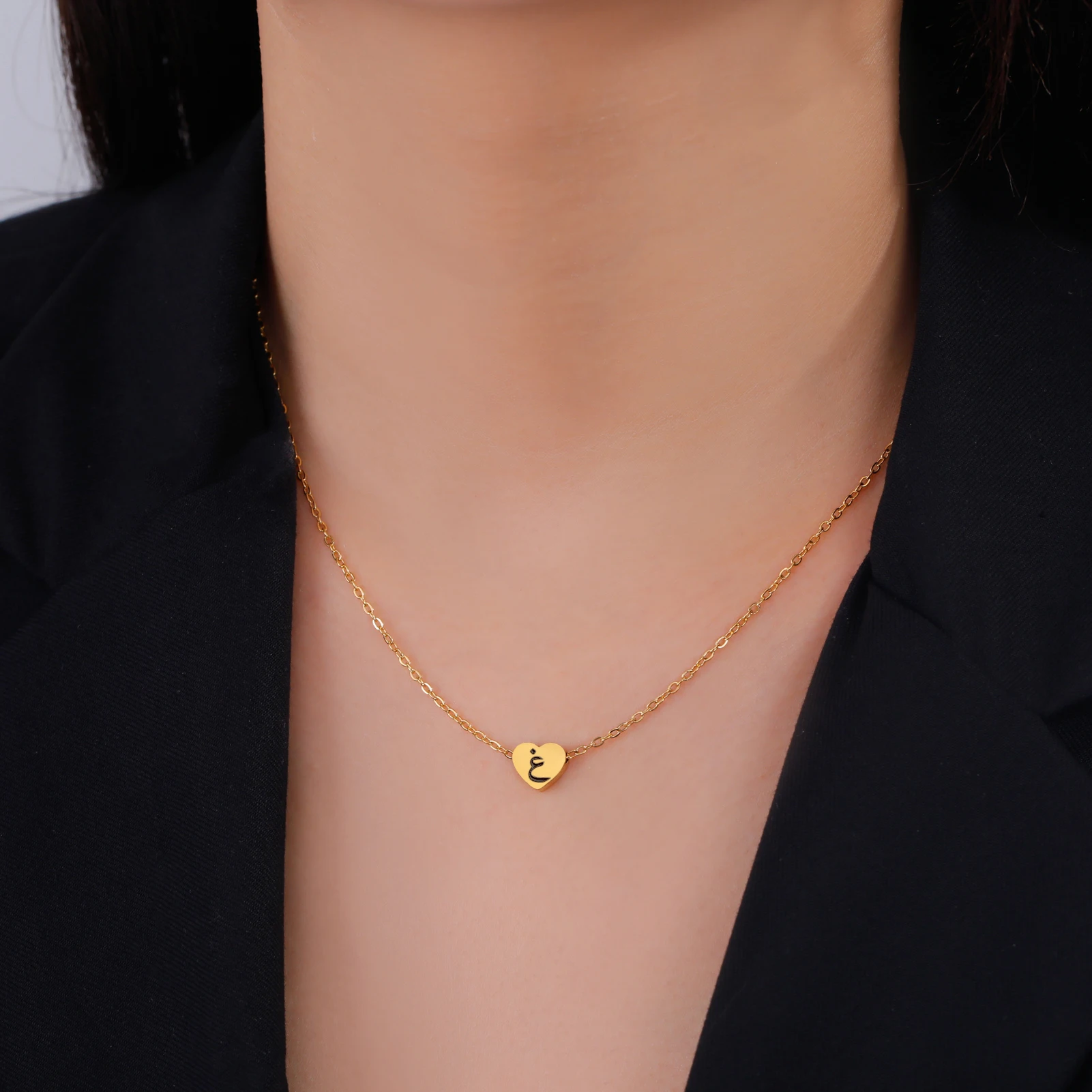 Cazador Arabischer Buchstabe Mini-Herz-Halskette für Frauen, Edelstahl, arabisches Alphabet, Anhänger, Halsband, Kette, Halsketten, Schmuck 2026 – Detail 15