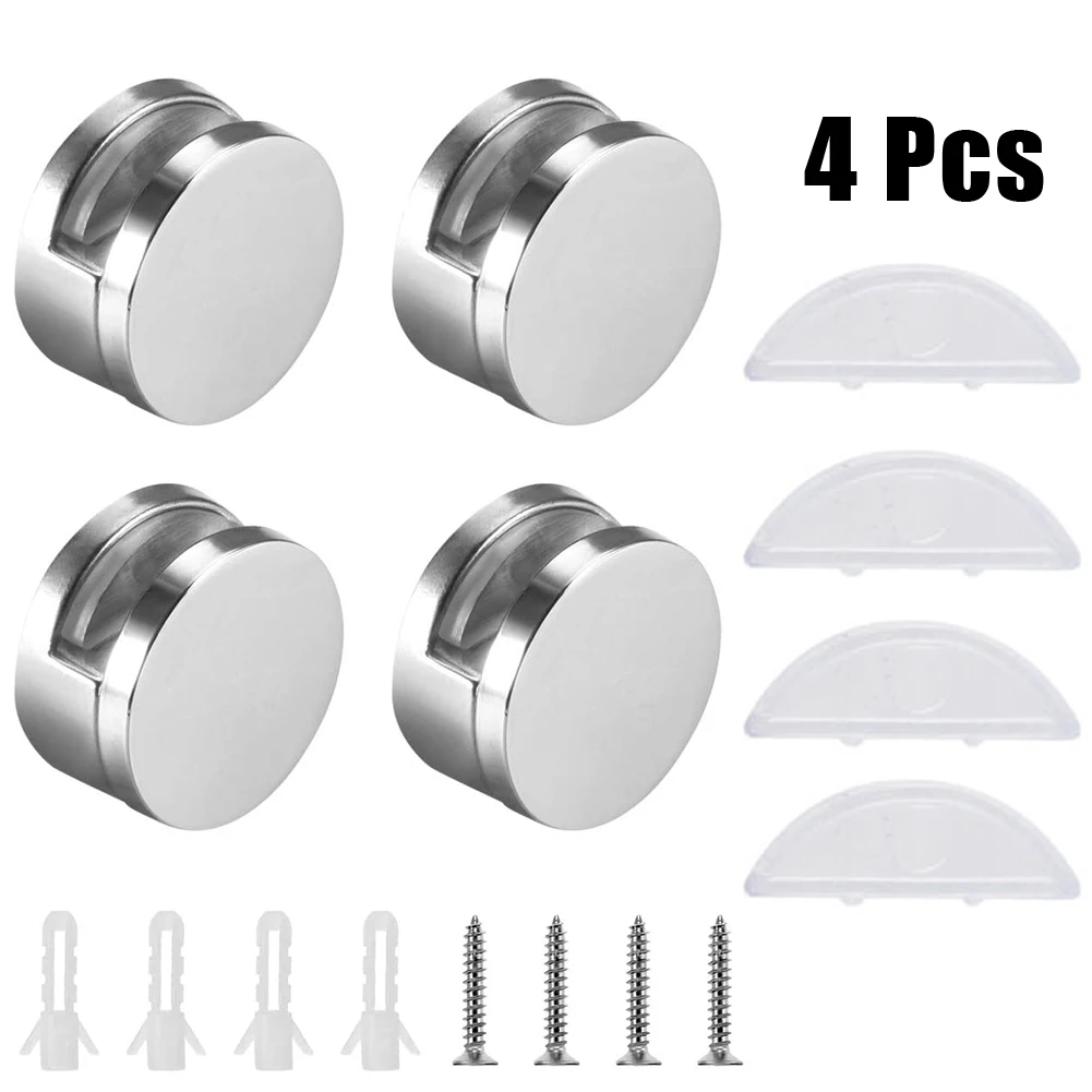 Glass Clip Mirror Clip Home Hotels Washrooms 4Set Hanging Holder No Drilling Required Round Accessories 4