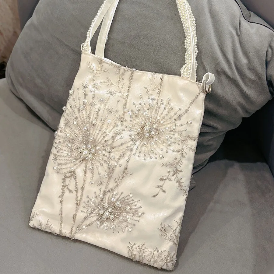 New Pearl Embroidery Style Tote Bag 2025 Fashion Retro Versatile Women's Shoulder Bags Commute Underarm Women's Bag