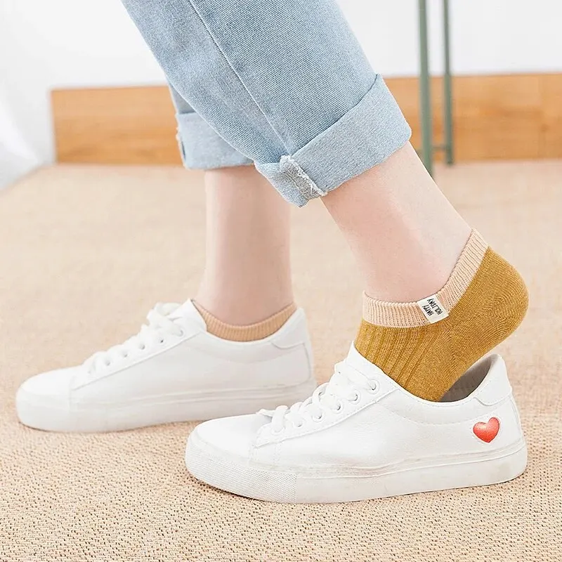 Womens Socks 10 Pairs Spring Summer Letter Slogans College Style Fabric Label