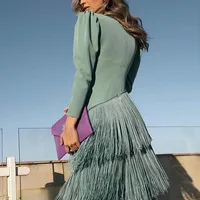 French Elegant Deep V Neck Slim Prom Dresses 2025 Spring Solid Spliced Tassel Long Dress Woman Long Sleeve New Autumn Maxi Dress - Image 2