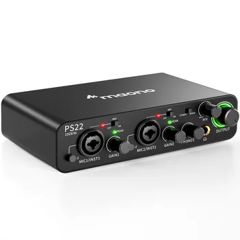 MAONO-PS22 อินเทอร์เฟซเสียง USB สำหรับพีซี, 60dB Pro-Preamp, 24 บิต 192kHz, อินเทอร์เฟซ USB คู่สำหรับพีซีและสมาร์ทโฟน, ซอฟต์แวร์การกำหนดเส้นทางสำหรับการบันทึกที่บ้าน, การผลิตเพลง, กีตาร์, พอดคาสต์, การสตรีม 1