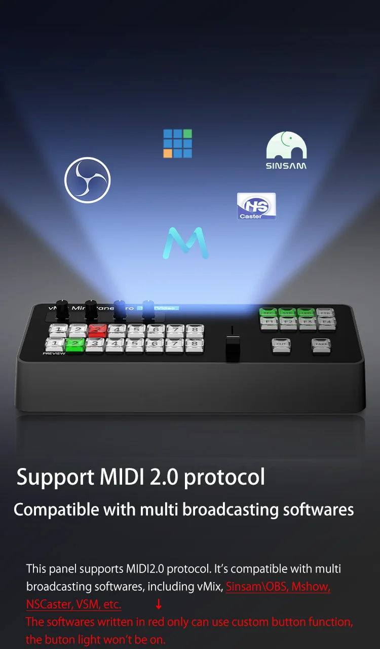 TYST Video Vmix Mini Pro Switcher BDM Control Panel MIDI2.0 Video Recording Swit