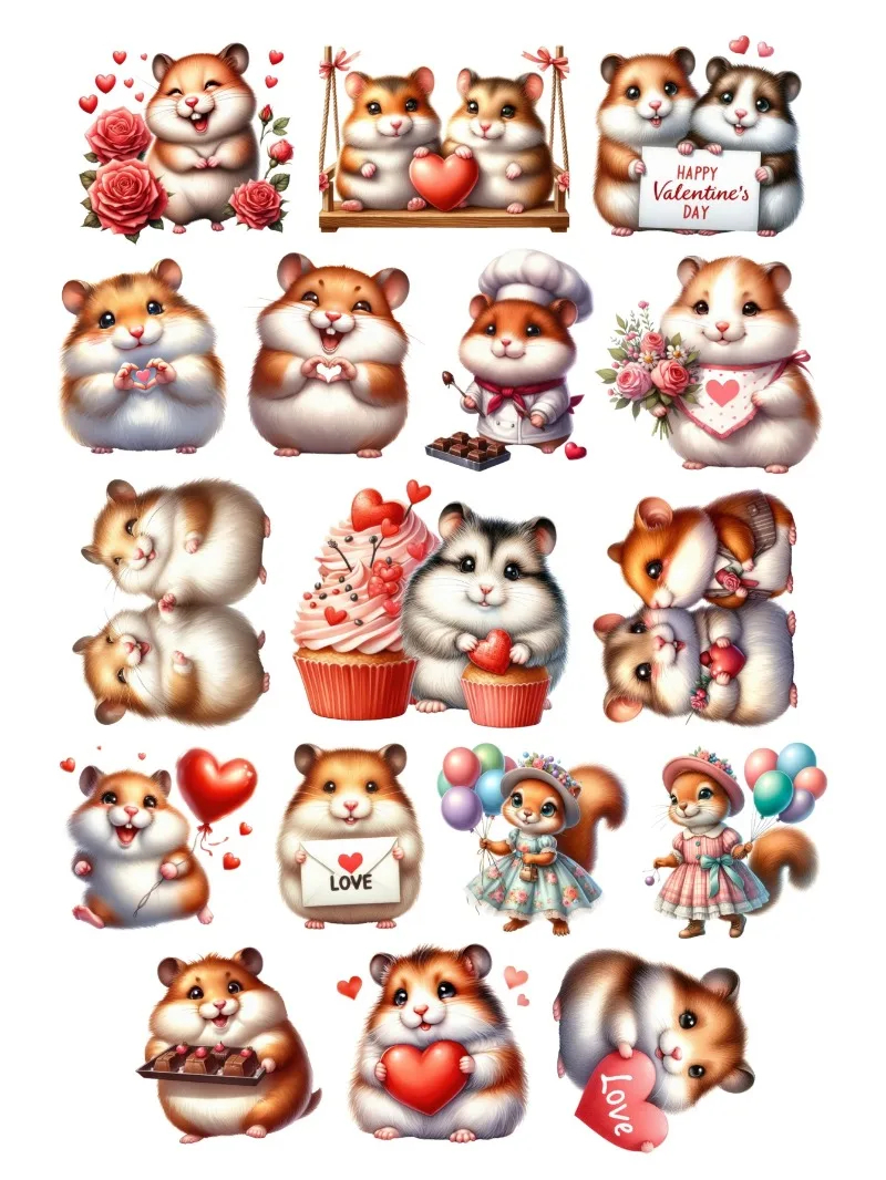1 set Cute Kawaii Valentine's Day Hamster Stickers Decal For Phone Car Case Laptop Album Diary Backpack Stickers stationary