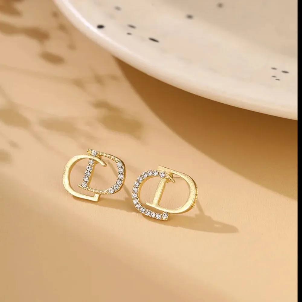 New Personalized Inlaid Letters Earrings Female Design Minimalist Earrings Light Luxury Niche Temperament Earrings Gift Jewelry