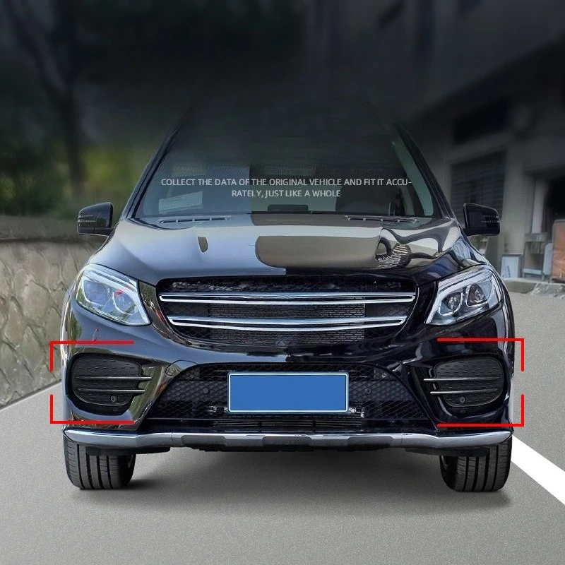 메르세데스 벤츠 GLE W166 2015-2019 프론트 범퍼 에어 블레이드 안개등 트림 글로시 블랙 ABS 립 스포일러 외장 스타일링 키트