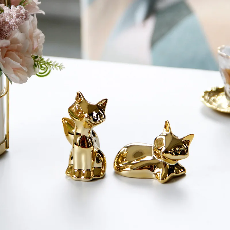 

Simple little fox ornaments cute golden ceramic home decoration abstract mini crafts desktop decorations