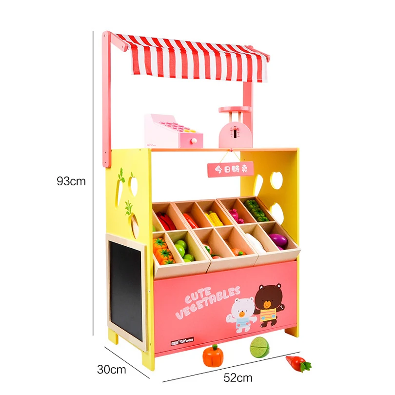 Children Pretend House Play Fruit Vegetable Selling Stand Stall Role Play Set Montessori Educational Wooden Toys For Kid Gift 6
