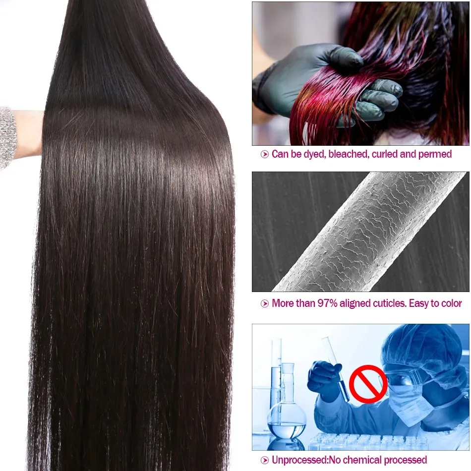 Straight Human Hair Bundle Raw Hair 30 34 Inch Bundles Double Drawn Brazilian Virgin Human Hair Extension 1/3/4 Bundles 6