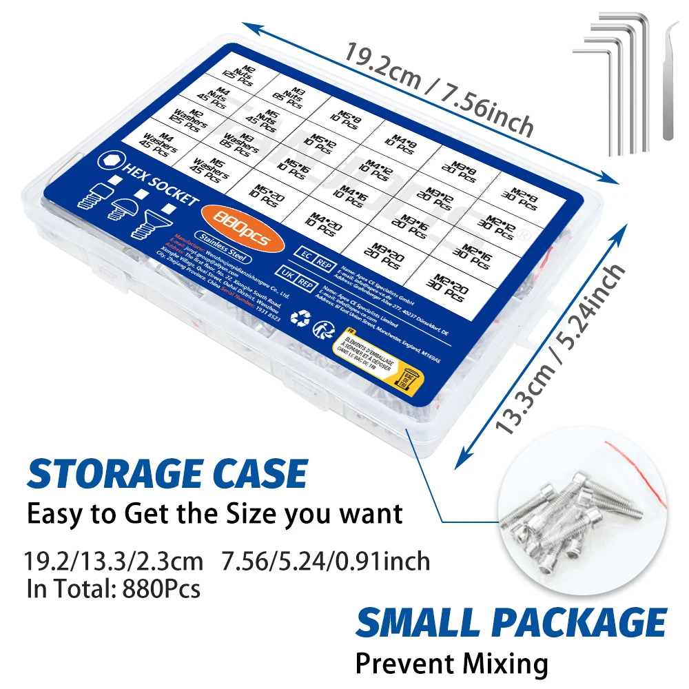 Hex Socket Head Cap Screw Set 880Pcs Hexagon Hex Socket Head Cap Screw Set M2 M3 M4 M5 Stainless Steel Nuts Washer Assortment Kit
