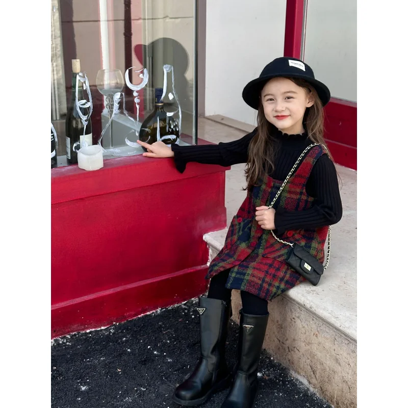 

[Velvet] Medium And Small Western Style Sleeveless Children'S Thick Wool Plaid Vest Dress