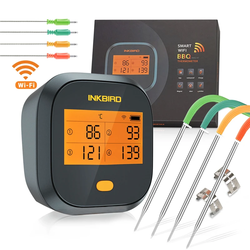 

INKBIRD IBBQ-4T BBQ Thermometer Wi-Fi Wireless Meat Food with 4 Meat Probes APP Control for Oven Grill BBQ Steak Digital Kitchen