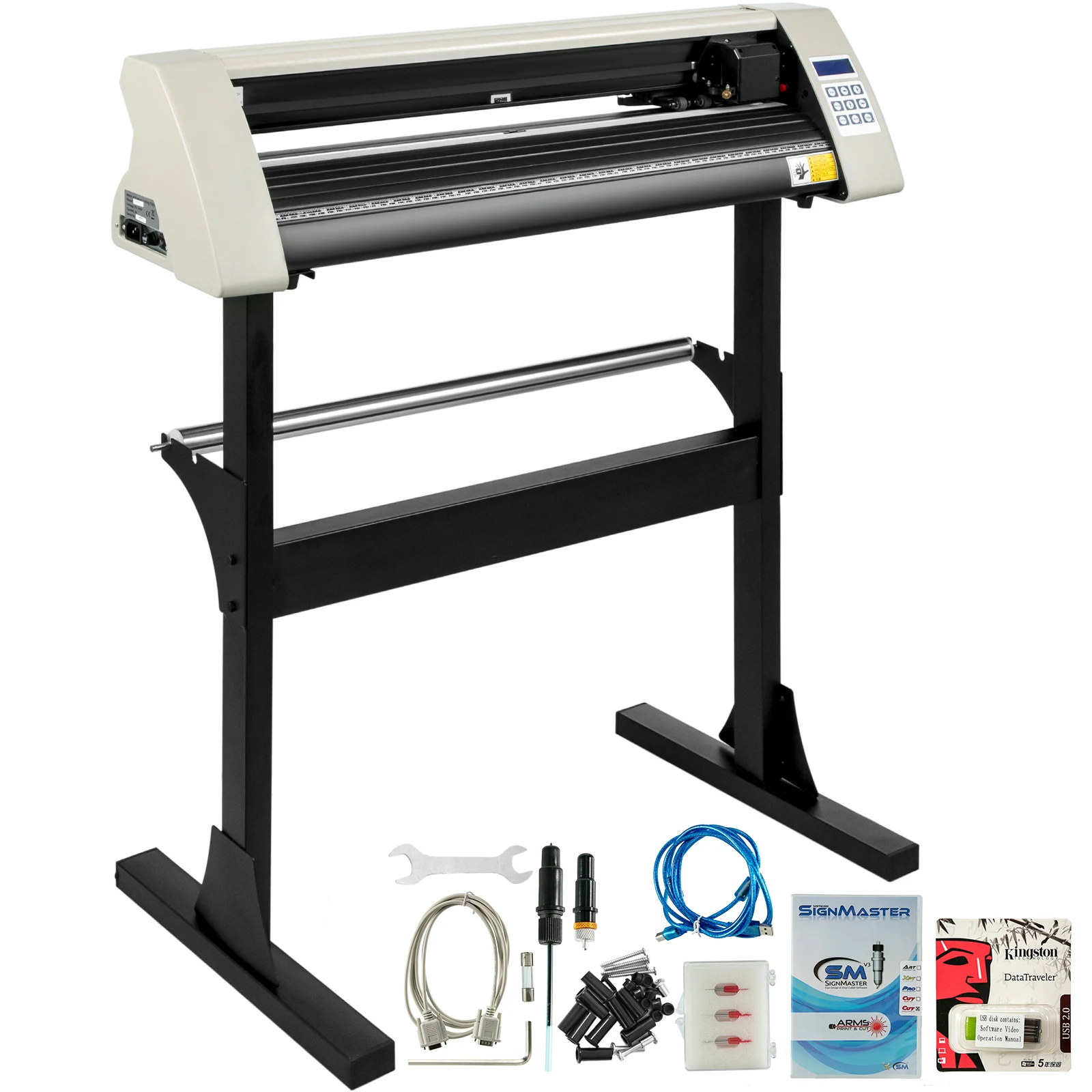 SucceBuy 28Inch Vinyl Cutter/Plotter Sign Cutting Machine Software 3 Blades Backlight LCD Display White SIGNMASTER Software