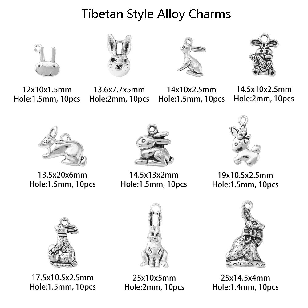 PandaHall 100Pcs 10 Style Cute Bunny Charms Mini Easter Animal Rabbit Charm Bulk for Bracelet Necklace Jewelry Making DIY Craft