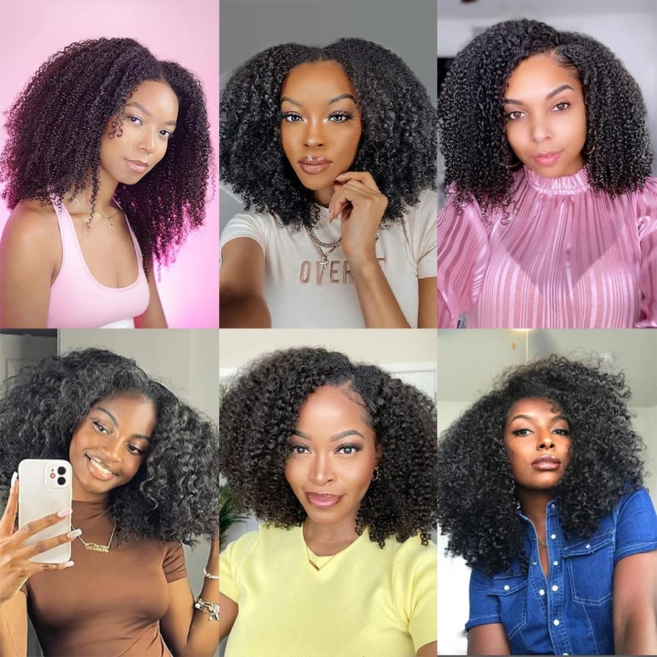 100g/PC Mongolian Afro Kinky Curly Human Hair Bundles 1/3PC Set Double Weft Hair Extensions Natural Color Full End Virgin Hair 6
