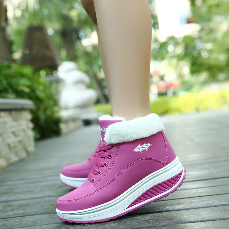 

Snow Boots Warm Winter Boots with Fur Aound Toe Platform Shoes for Women Waterproof Short Boots Women Leather Fashion Sneakers