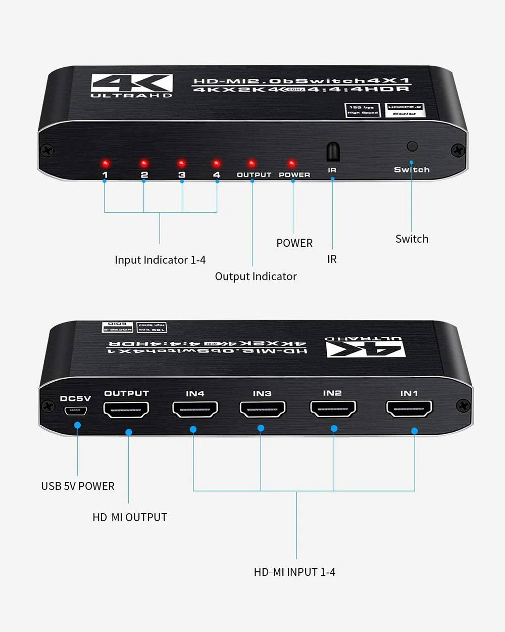 KuWFi-4K 60HZ HDMI ġ, 4  1 ƿ HDMI 2.0 й ñ IR    PS4 Xbox TV ƽ HDCP 2.2