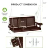 Front Porch Swing,  Wooden Upgraded 3 Person Seat Bench Swing Hanging Chair with Cup Holders 2