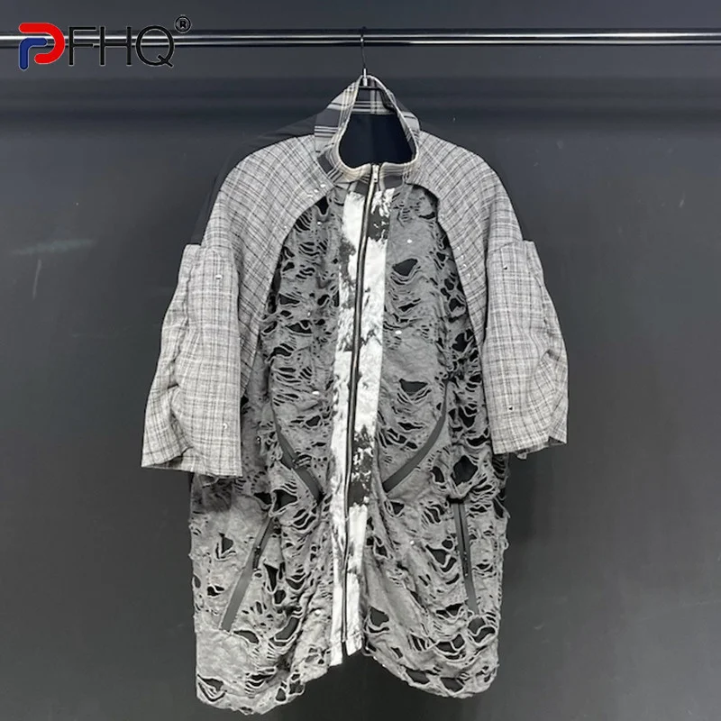 

PFHQ 2023 Patchwork Original Designer Broken Hole Men's Short Sleeve Shirt Women's Summer Elegant High Quality Tops Tide 21F1617