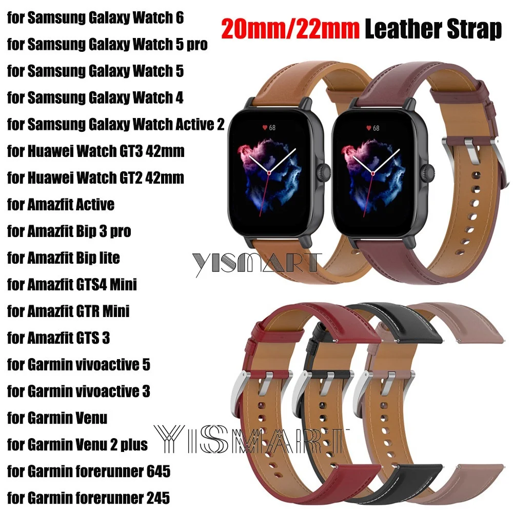 

20mm 22mm Leather Strap for Samsung Galaxy Watch 6 4 Classic 5 Pro Active Watchband for Amazfit Active Huawei GT 4 Honor Xiaomi